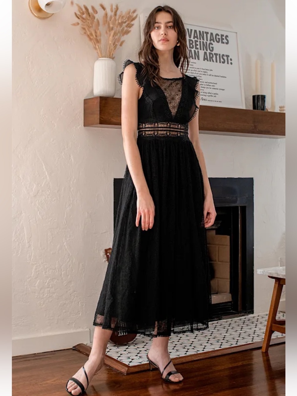 Lulus Sheer Lovestruck Midi Maxi Evening Cocktail Party Floral Lace Dress M